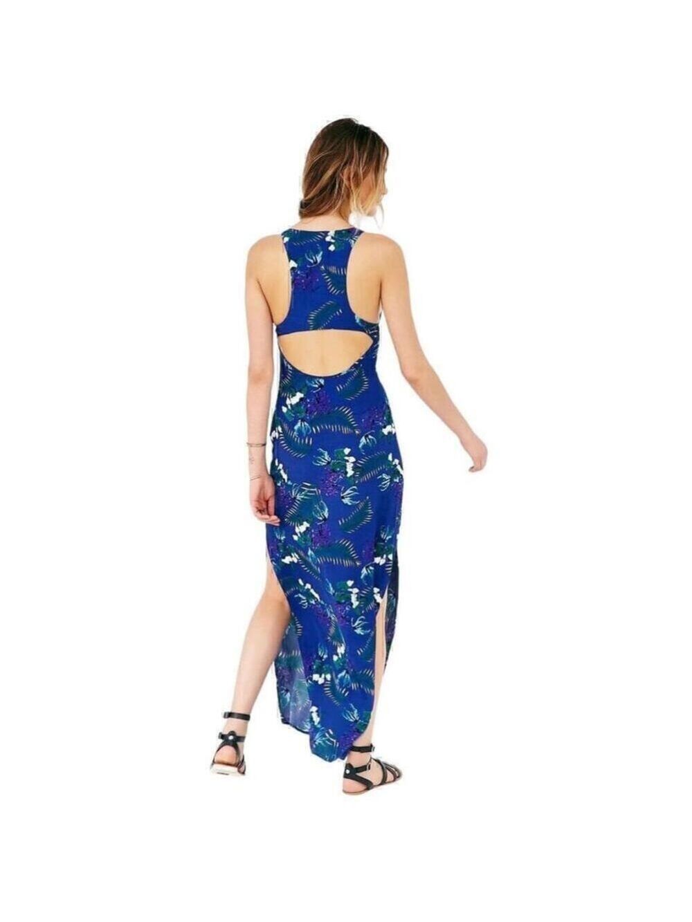For Love & Lemons Blue Floral Cut-Out Back Maxi Dress – Size XS